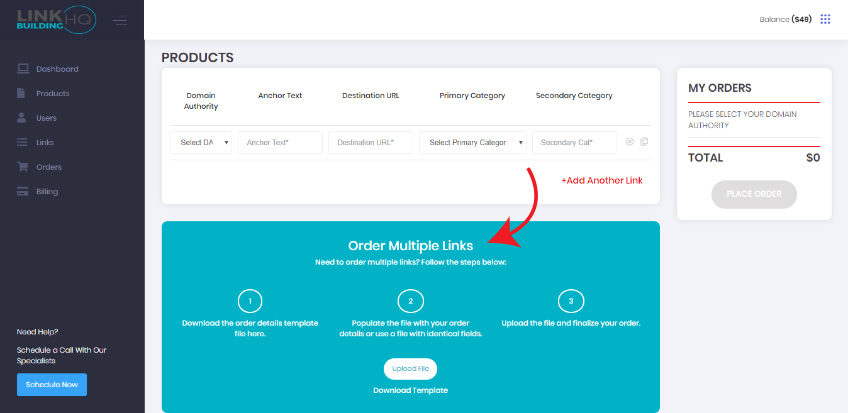 Find "Order Multiple Links" on your dashboard
