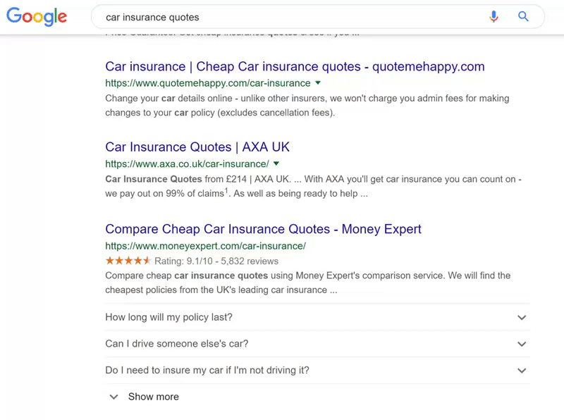A gif showing a sample FAQ schema in action