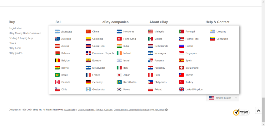 eBay page selection example