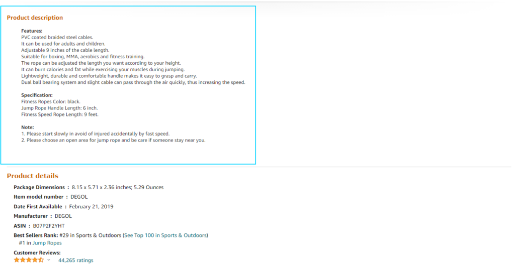 Amazon Product Description