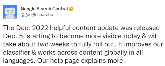 helpful content update tweet